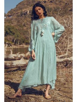 Paulmi & Harsh - Ashley Blue Round Neck Maxi Dress