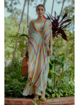 Paulmi & Harsh - Jemimah Multi Coloured Striped Kaftan Dress With Slip
