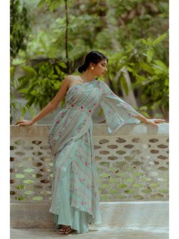 Paulmi & Harsh - Odelle Blue Floral Printed Co-Ord With Belt