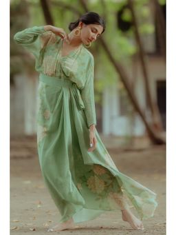 Paulmi & Harsh - Carol Green A Line Maxi Dress With Slip