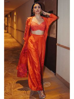 Paulmi & Harsh - Orange Jacket With Trousers And Crop Top
