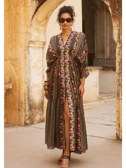 Paulmi & Harsh - Briar Brown Maxi Kaftan Dress With Slip