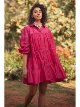 Paulmi & Harsh - Lana Pink Embroidered Relaxed Fit Dress With Slip