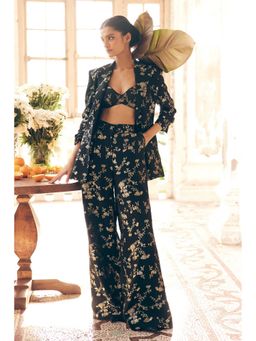 Paulmi & Harsh - Talia Black Floral Printed Blazer With Bustier, And Trousers