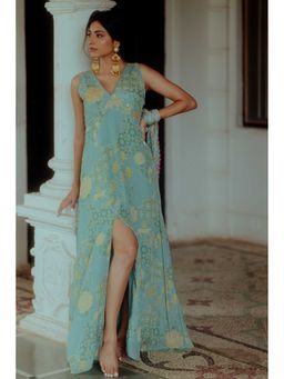 Paulmi & Harsh - Haneen Blue Printed Maxi A Line Dress