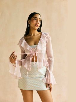 Lea Clothing - Aira Jacquard Bralette Top With Shrug