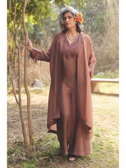 Paulmi & Harsh - Cocoa Brown V Neck Jumpsuit Set