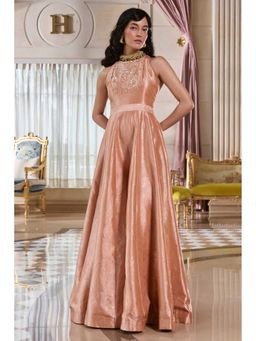 Paulmi & Harsh - Mandi Peach Embroidered Halter Neck Jumpsuit