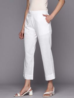 Libas - Women White Cotton Side Slit Solid Pant