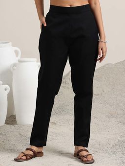 Libas - Women Black Solid Flat Front Slim Fit Pant