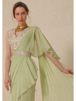 CHHAYA MEHROTRA - Green Saree with Stitched Blouse