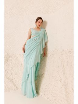 CHHAYA MEHROTRA - Blue Saree with Stitched Blouse