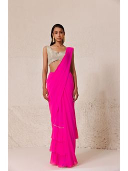 CHHAYA MEHROTRA - Pink Cerise Saree with Stitched Blouse