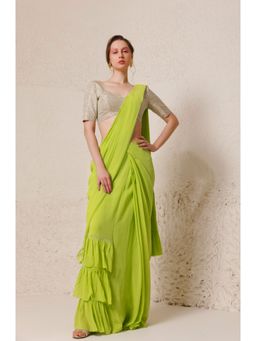 CHHAYA MEHROTRA - Green Chartreuse Saree with Stitched Blouse