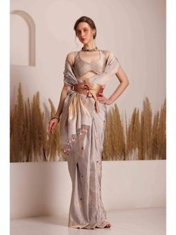 CHHAYA MEHROTRA - Grey Mudra Saree with Stitched Blouse