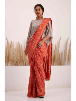 CHHAYA MEHROTRA - Orange Aarohi Saree with Stitched Blouse