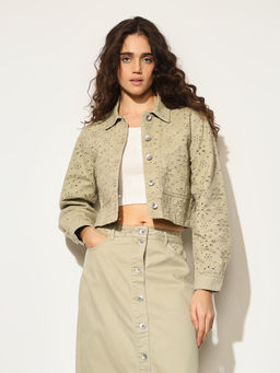 ONLY - Beige Broderie Anglaise Cropped Jacket