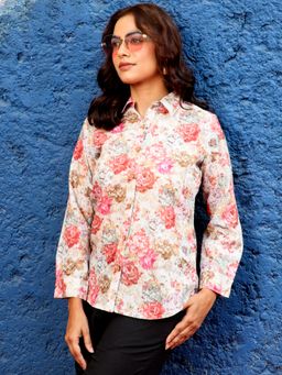 Jaipur Kurti - Peach Full Sleeves Floral Shirt