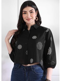 Vbuyz - Women's Black Floral Printed Up Down Cotton Stitched Shirt