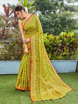 Odette - Olive Elegant Cotton Silk Weaving Designer Saree with Unstitched Blouse