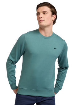 Park Avenue - Teal Cotton Blend Slim Fit Sweatshirt