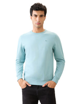 Park Avenue - Medium Blue Cotton Blend Slim Fit Sweatshirt