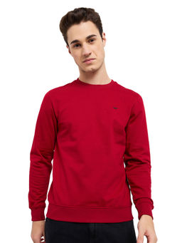 Park Avenue - Dark Red Cotton Blend Slim Fit Sweatshirt