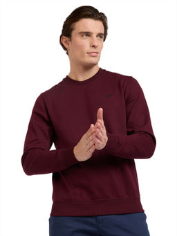 Park Avenue - Wine Cotton Blend Slim Fit Sweatshirt