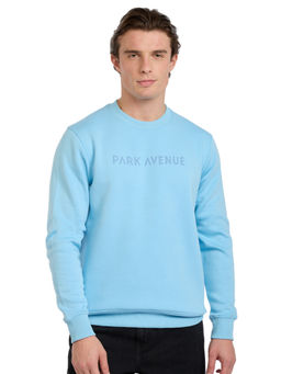 Park Avenue - Medium Blue Cotton Blend Slim Fit Sweatshirt