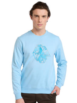 Park Avenue - Medium Blue Cotton Blend Slim Fit Sweatshirt