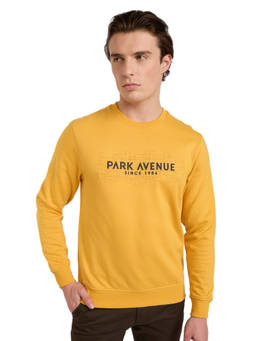 Park Avenue - Medium Yellow Cotton Blend Slim Fit Sweatshirt