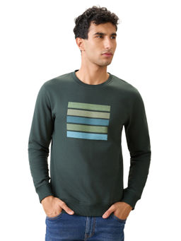Park Avenue - Dark Green Cotton Blend Slim Fit Sweatshirt
