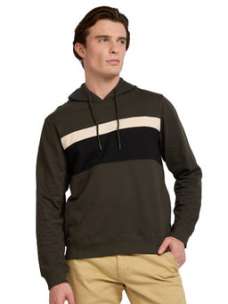 Park Avenue - Olive Cotton Blend Slim Fit Hoodie
