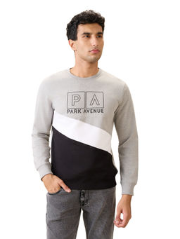 Park Avenue - Medium Grey Cotton Blend Slim Fit Sweatshirt