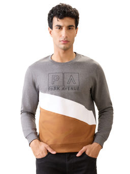 Park Avenue - Grey Cotton Blend Slim Fit Sweatshirt