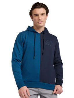 Park Avenue - Blue Cotton Blend Slim Fit Hoodie