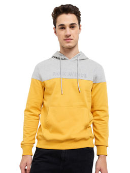 Park Avenue - Medium Yellow Cotton Blend Slim Fit Hoodie