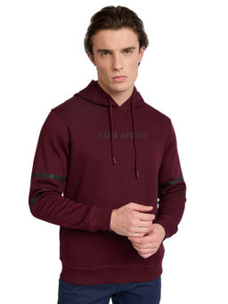 Park Avenue - Dark Red Cotton Blend Slim Fit Hoodie