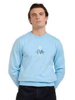 Park Avenue - Medium Blue Cotton Blend Slim Fit Sweatshirt