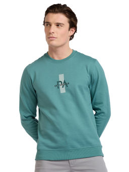 Park Avenue - Teal Cotton Blend Slim Fit Sweatshirt