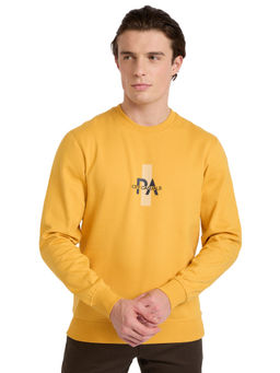 Park Avenue - Medium Yellow Cotton Blend Slim Fit Sweatshirt