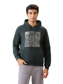 Parx - Medium Green Cotton Blend Regular Fit Hoodie