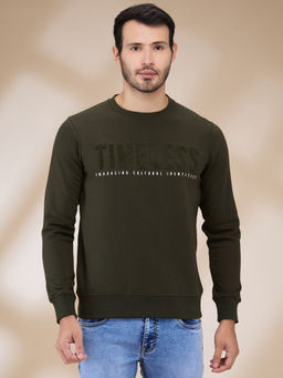 Parx - Olive Cotton Blend Regular Fit Sweatshirt
