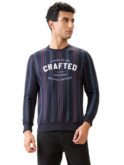 Parx - Dark Blue Cotton Blend Regular Fit Sweatshirt