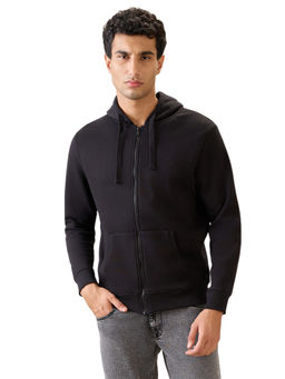 Parx - Black Cotton Blend Regular Fit Hoodie