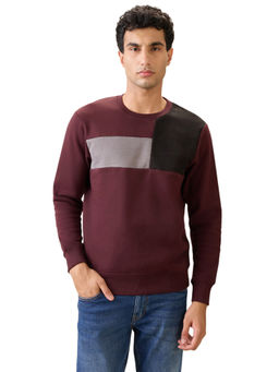 Parx - Wine Cotton Blend Regular Fit Sweatshirt