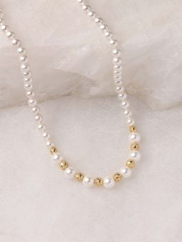 Ornate Jewels - 925 Silver 18K Gold Plated Shell Pearl With Golden Beads Line Necklace for Women