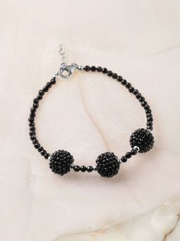 Ornate Jewels - 925 Silver Round Black Spinel Statement Adjustable Bracelet For Women & Girls