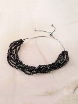 Ornate Jewels - 925 Silver Rhodium Palted Black Spinel Bolo Chain Adjustable Bracelet for Women & Girls
