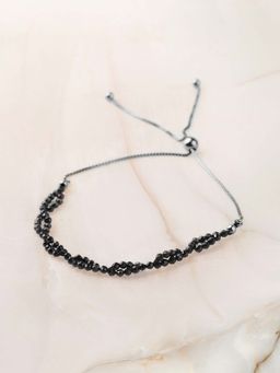 Ornate Jewels - 925 Silver Rhodium Plated Black Spinel Bolo Chain Adjustable Bracelet for Women & Girls